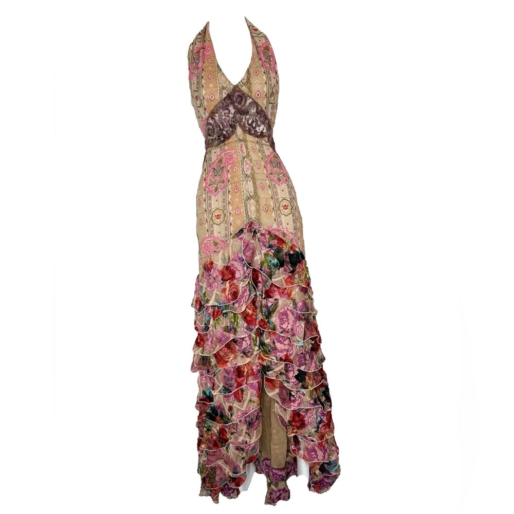 Emanuel Ungaro silk beaded ruffle maxi dress